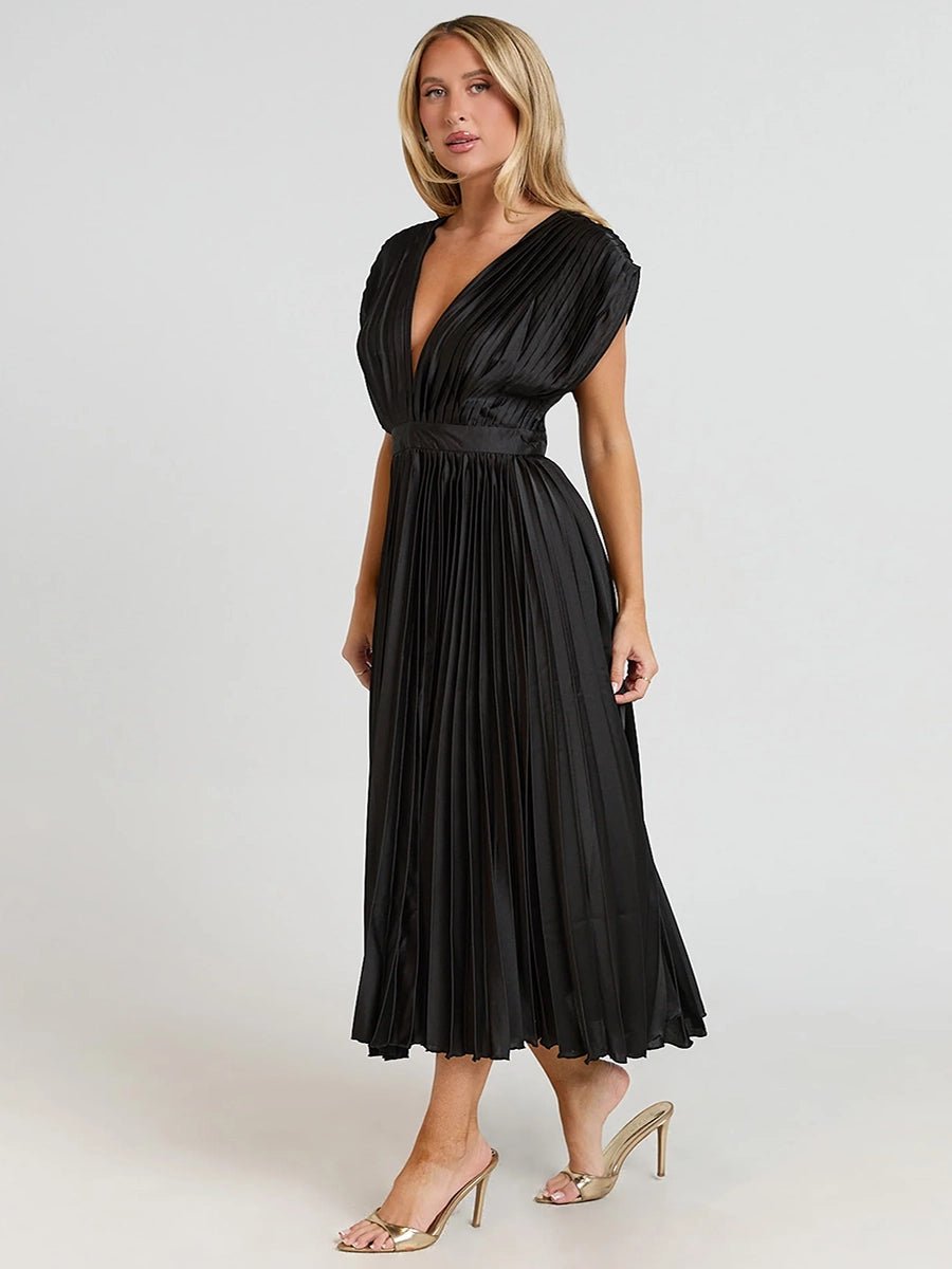 Nadine Summer V-neck Pleated Dress - Celidior