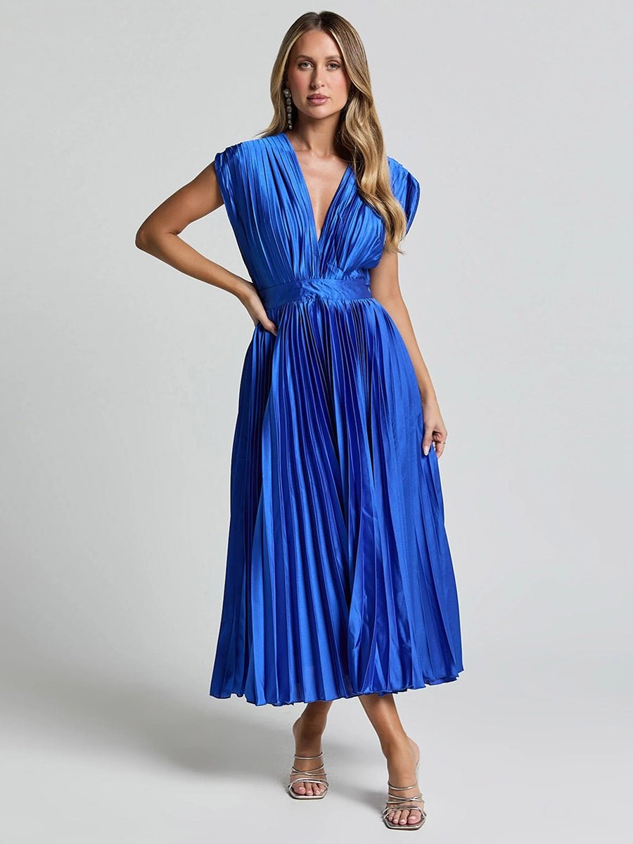 Nadine Summer V-neck Pleated Dress - Celidior