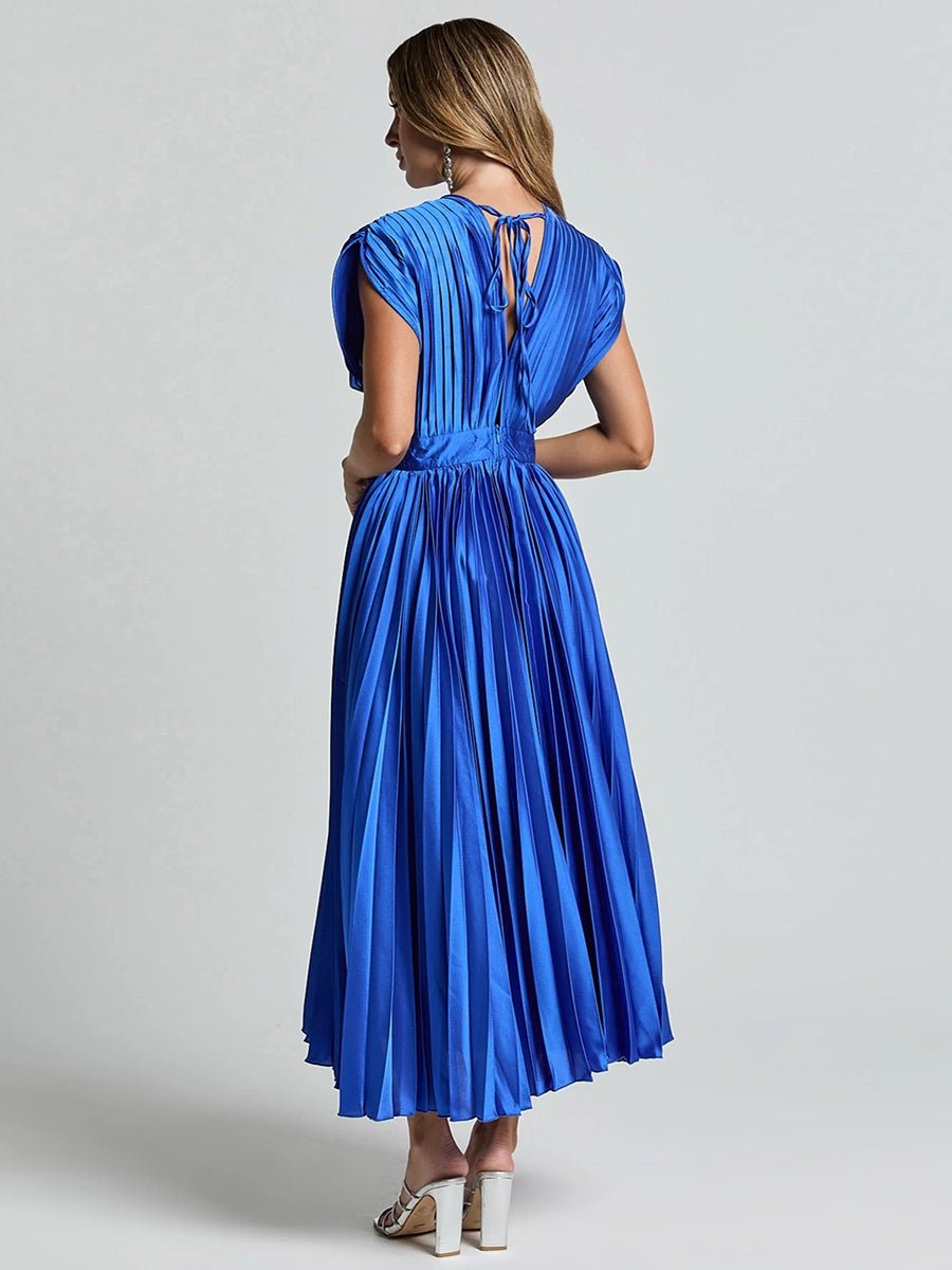 Nadine Summer V-neck Pleated Dress - Celidior