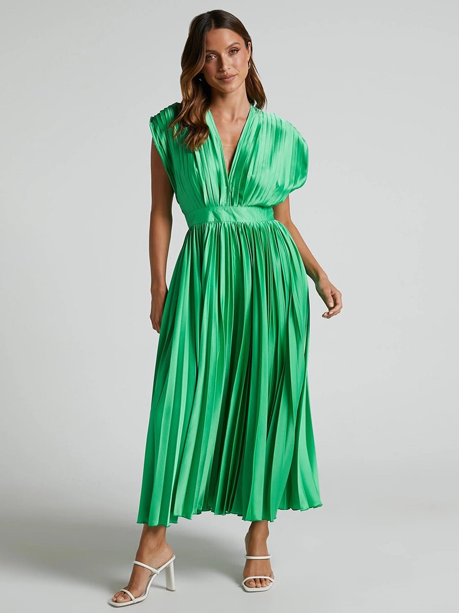 Nadine Summer V-neck Pleated Dress - Celidior