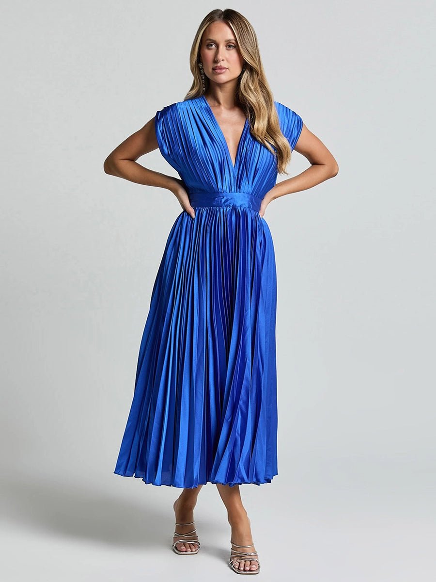 Nadine Summer V-neck Pleated Dress - Celidior