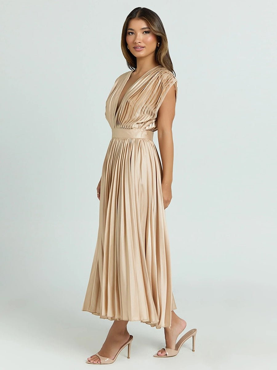 Nadine Summer V-neck Pleated Dress - Celidior