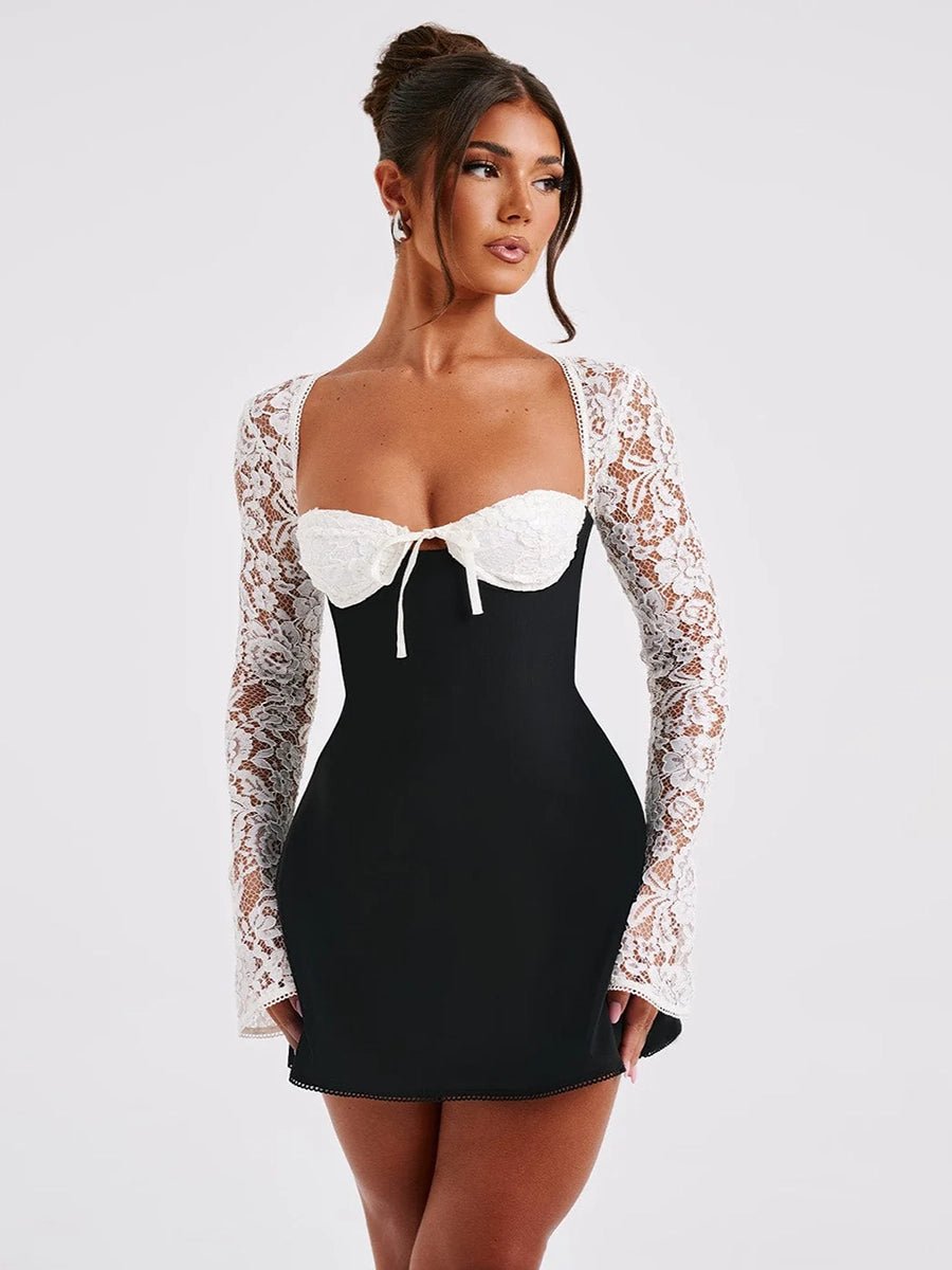 Paxton Long Sleeve Dress Celidior Elegant Lace Mini Black White / S Paxton Long Sleeve Dress Celidior Elegant Lace Mini Black White / S