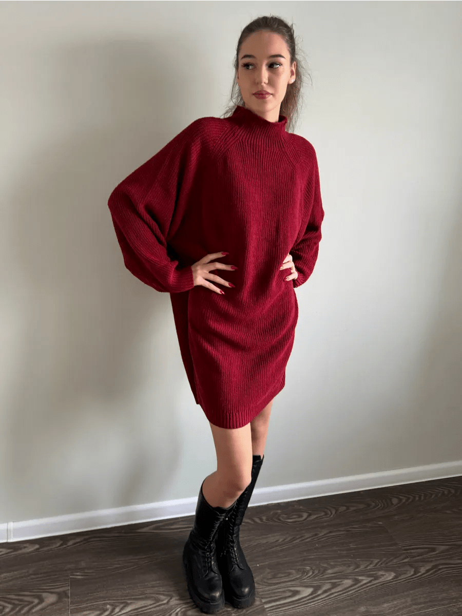 Tala Sweater Dress: Effortlessly Chic Knit Style Wine Red / 3XL Tala Sweater Dress: Effortlessly Chic Knit Style Wine Red / 3XL